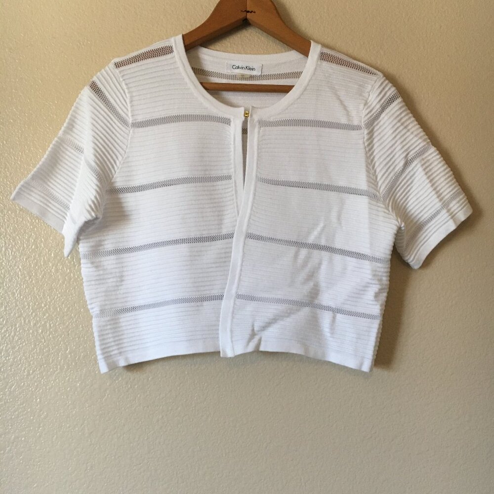 Calvin Klein White Cardigan PL Cropped Shrug Bolero Open Front Dress Layer